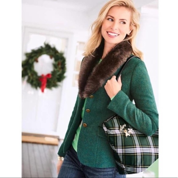 Talbots Jackets & Blazers - Talbots Faux Fur Shetland Aberdeen Blazer Jacket sz 12 Green